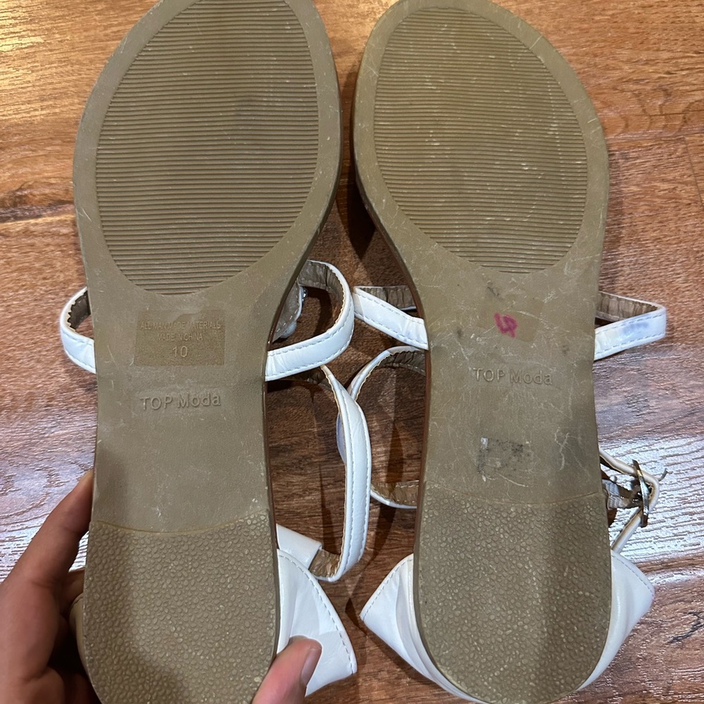 TOP Moda White and Brown Sandals with Ankle Straps - Picture 3 of 3